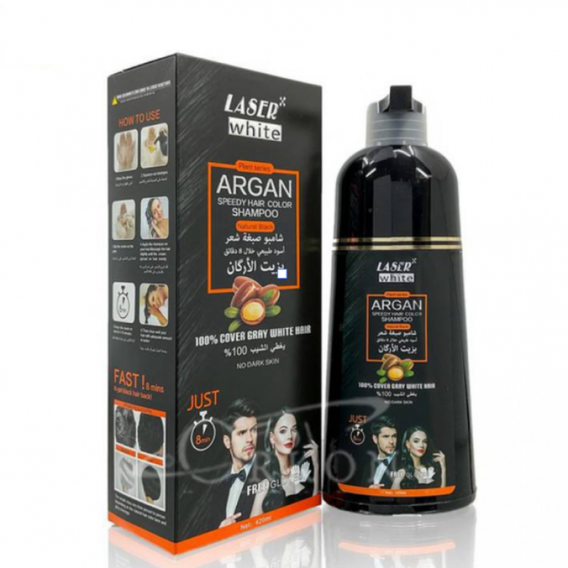 Laser White - Argan Hair Dye Shampoo Black Brown 420 ml