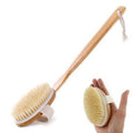 Bath loofah with a long wooden handle